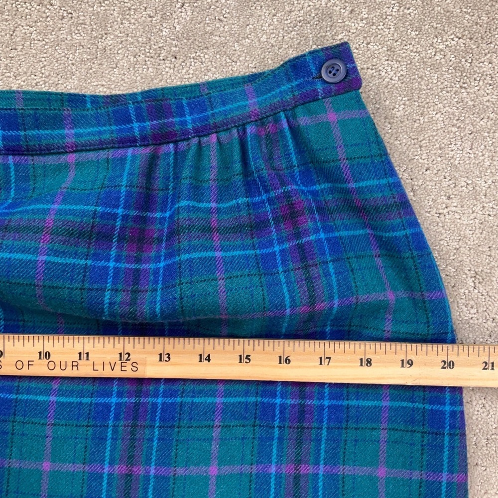 Pendleton Skirt Women 12 Teal Purple Plaid Classic Lined Midi Wool USA VTG - Picture 4 of 7